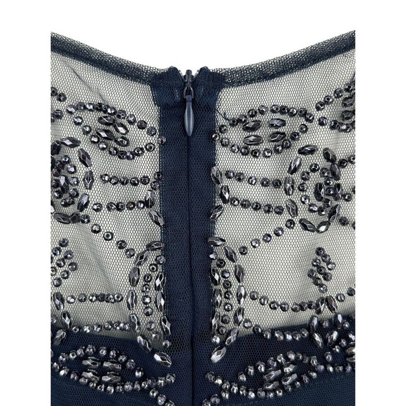 R&M RICHARDS Long Dress with Sheer Beaded Neck and Shoulder Size 10 Navy Blue - Picture 11 of 16